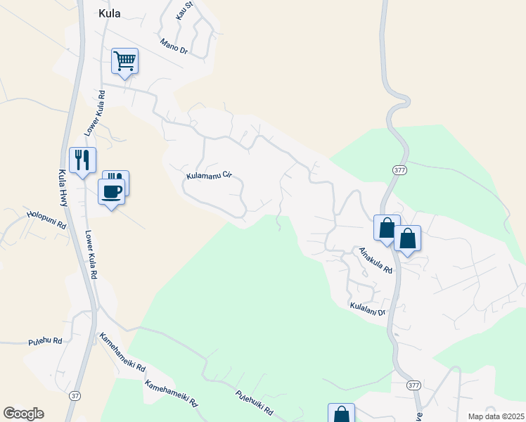 map of restaurants, bars, coffee shops, grocery stores, and more near 42 Kaalele Place in Kula