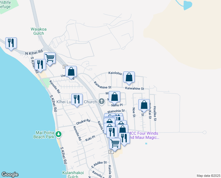 map of restaurants, bars, coffee shops, grocery stores, and more near 354 Kaiwahine Street in Kihei
