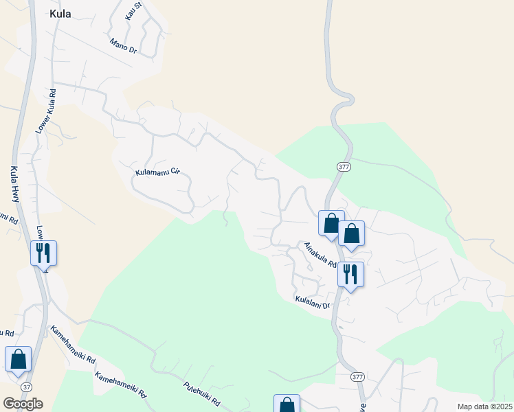 map of restaurants, bars, coffee shops, grocery stores, and more near 19 Huina Place in Kula