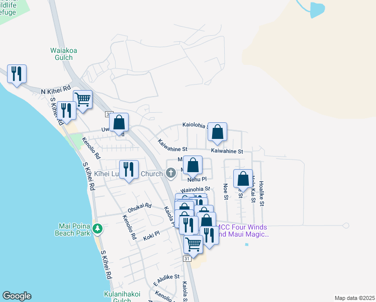 map of restaurants, bars, coffee shops, grocery stores, and more near 354 Kaiwahine Street in Kihei