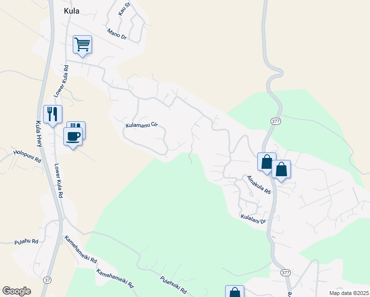 map of restaurants, bars, coffee shops, grocery stores, and more near 62 Kaalele Place in Kula