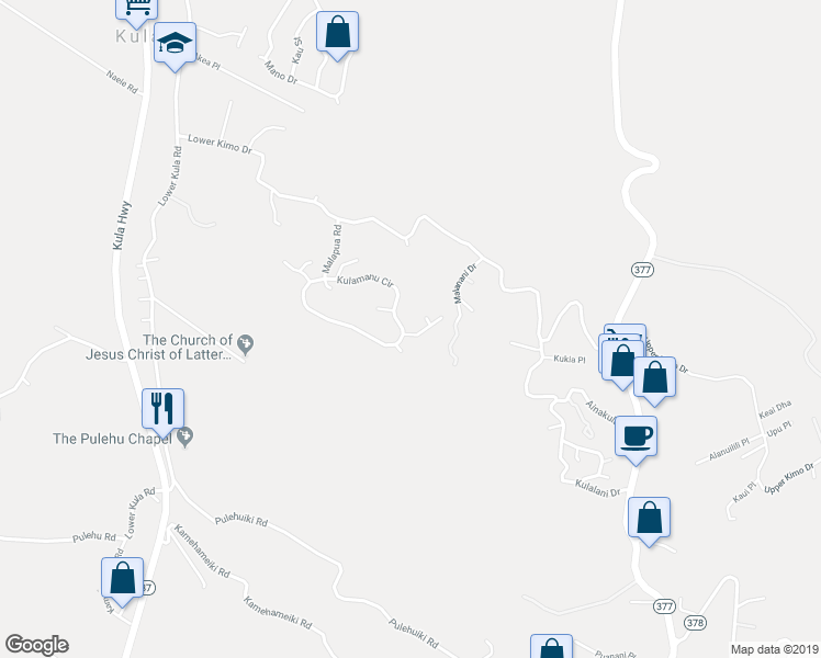 map of restaurants, bars, coffee shops, grocery stores, and more near 147 Kulamanu Circle in Kula