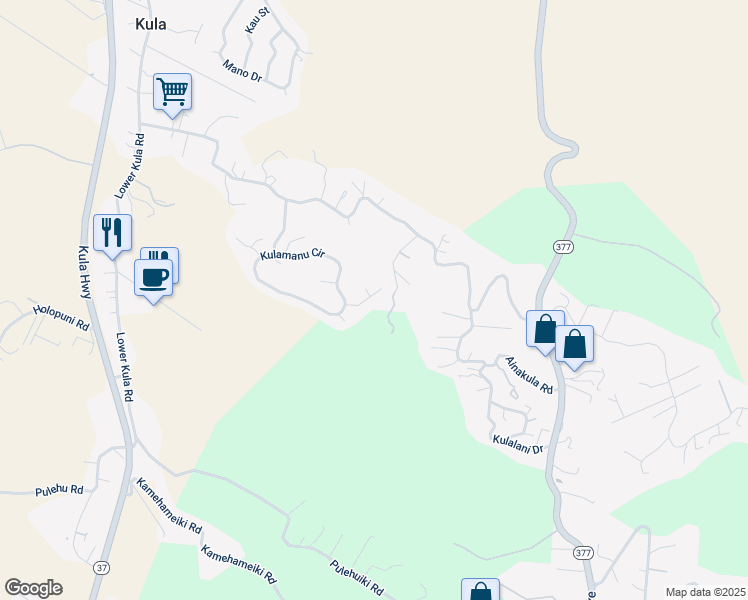 map of restaurants, bars, coffee shops, grocery stores, and more near 50 Kaalele Place in Kula