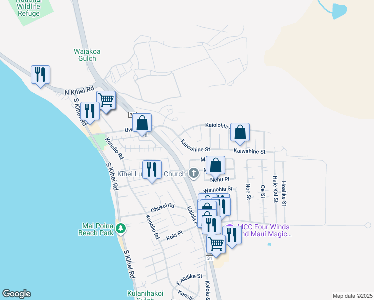 map of restaurants, bars, coffee shops, grocery stores, and more near 294 Kaiwahine Street in Kihei