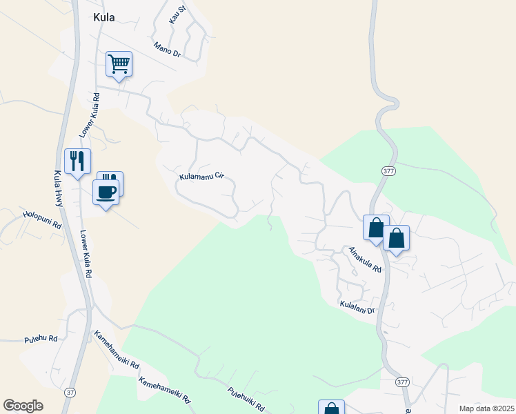 map of restaurants, bars, coffee shops, grocery stores, and more near 50 Kaalele Place in Kula