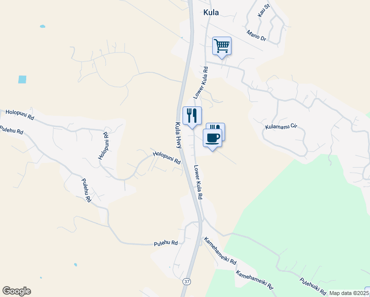 map of restaurants, bars, coffee shops, grocery stores, and more near 107 Mikaele Place in Kula
