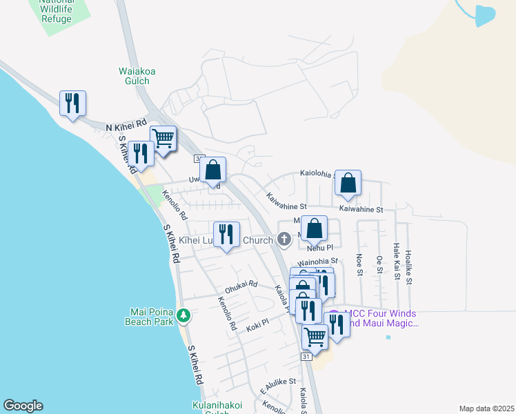 map of restaurants, bars, coffee shops, grocery stores, and more near 272 Humupea Street in Kihei