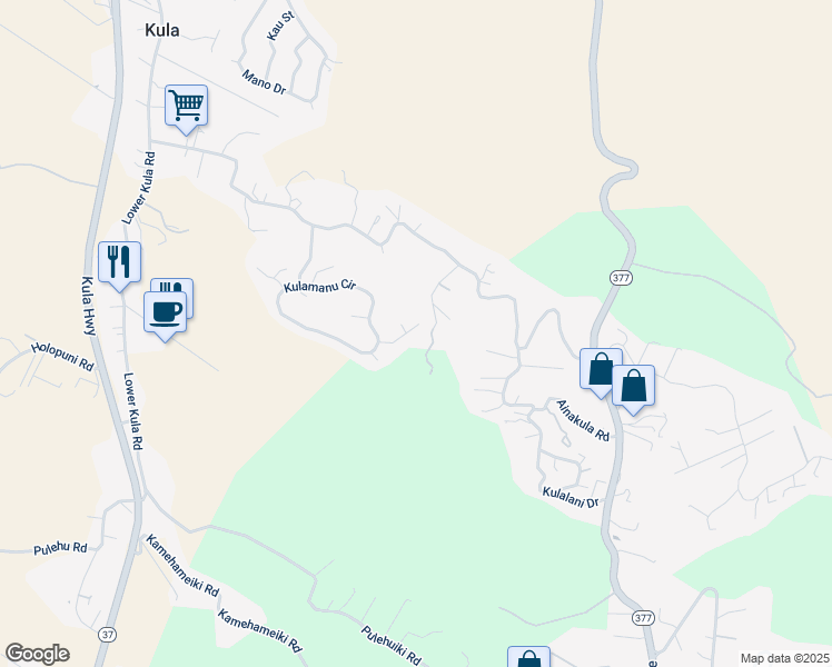 map of restaurants, bars, coffee shops, grocery stores, and more near 62 Kaalele Place in Kula