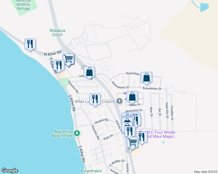 map of restaurants, bars, coffee shops, grocery stores, and more near 272 Humupea Street in Kihei