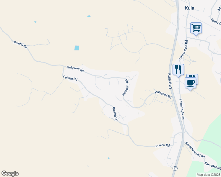 map of restaurants, bars, coffee shops, grocery stores, and more near 24 Ohelo Place in Kula
