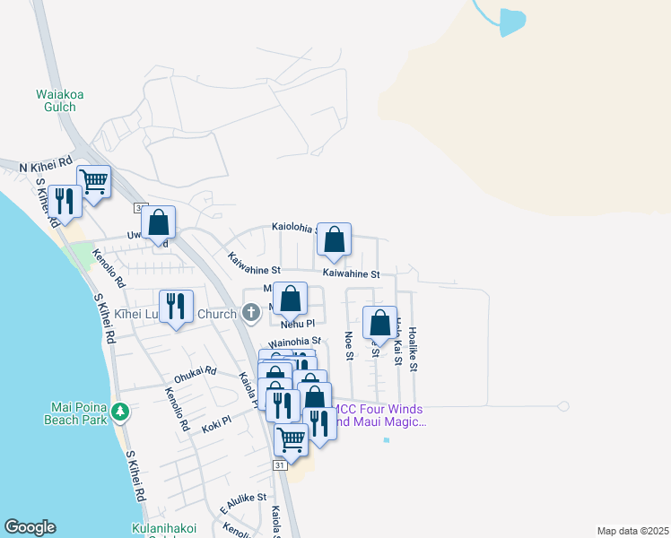 map of restaurants, bars, coffee shops, grocery stores, and more near 465 Kaiwahine Street in Kihei