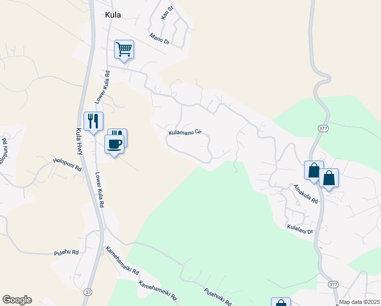 map of restaurants, bars, coffee shops, grocery stores, and more near 230 Kulamanu Circle in Kula