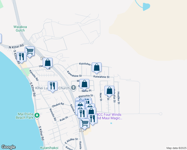 map of restaurants, bars, coffee shops, grocery stores, and more near 435 Kaiwahine Street in Kihei