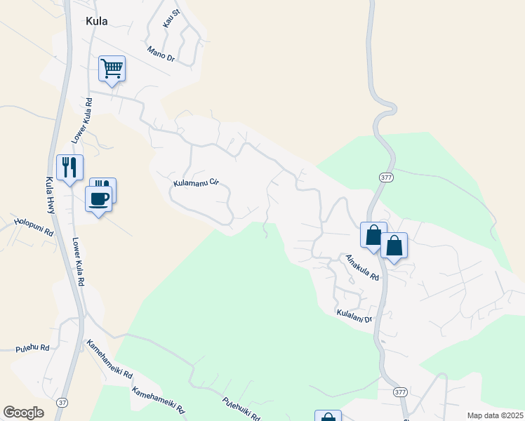 map of restaurants, bars, coffee shops, grocery stores, and more near 74 Kaalele Place in Kula