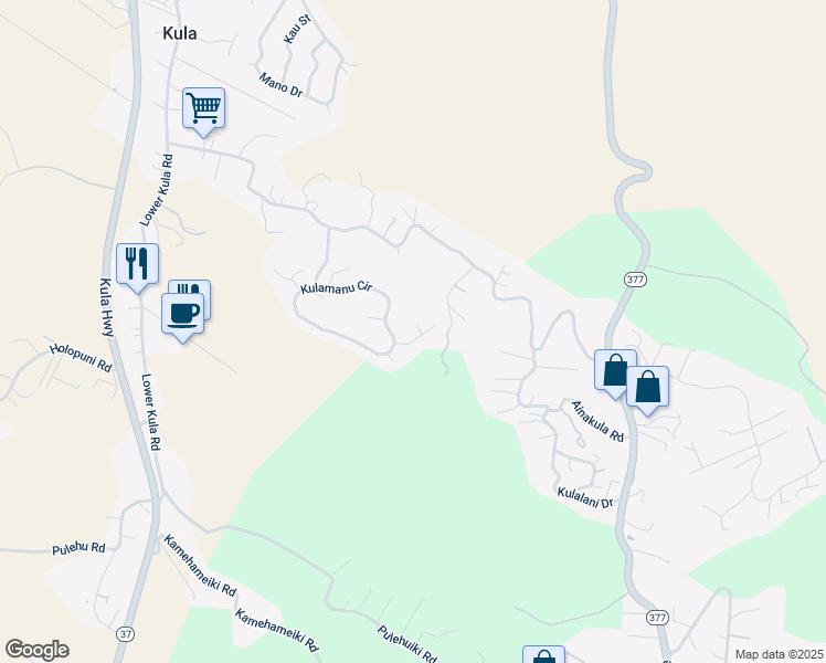 map of restaurants, bars, coffee shops, grocery stores, and more near 7 Leihulu Way in Kula