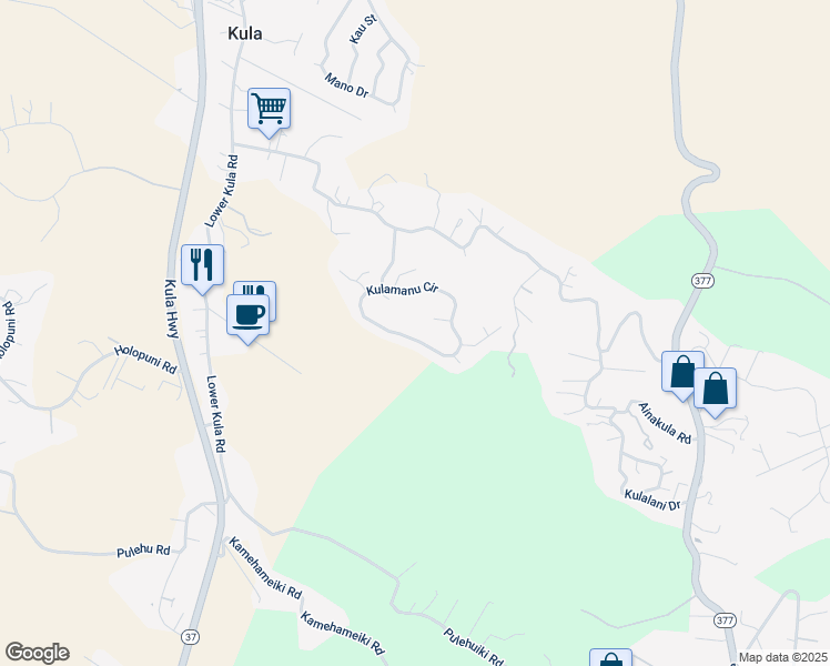 map of restaurants, bars, coffee shops, grocery stores, and more near 230 Kulamanu Circle in Kula