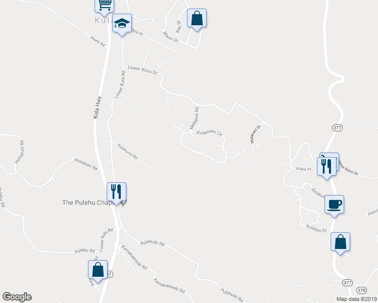 map of restaurants, bars, coffee shops, grocery stores, and more near 285 Kulamanu Circle in Kula