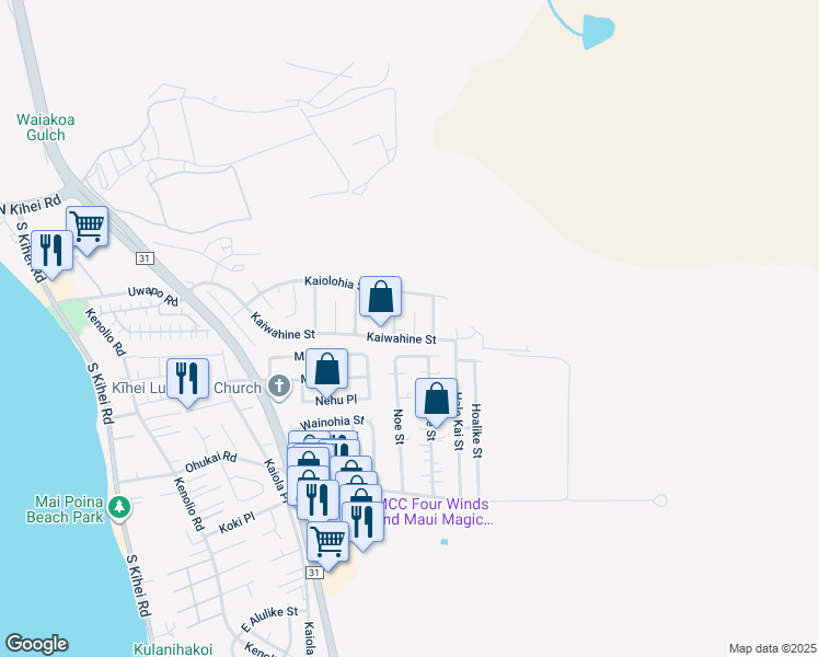 map of restaurants, bars, coffee shops, grocery stores, and more near 306 Uala Place in Kihei