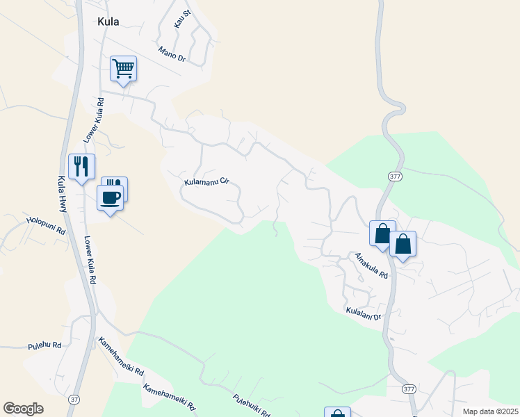 map of restaurants, bars, coffee shops, grocery stores, and more near 61 Kaalele Place in Kula