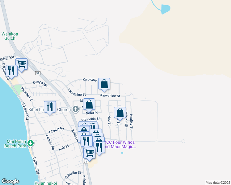 map of restaurants, bars, coffee shops, grocery stores, and more near 305 Uala Place in Kihei