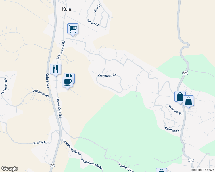 map of restaurants, bars, coffee shops, grocery stores, and more near 240 Kulamanu Circle in Kula
