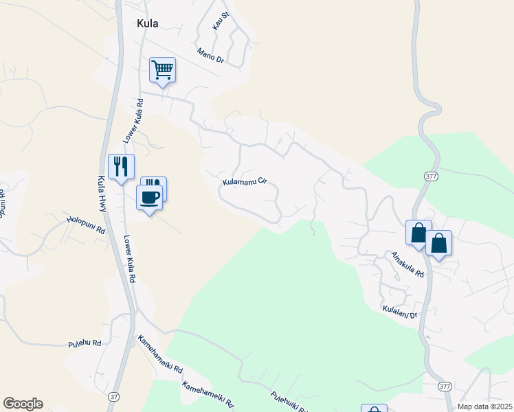 map of restaurants, bars, coffee shops, grocery stores, and more near 43 Kapalulu Place in Kula
