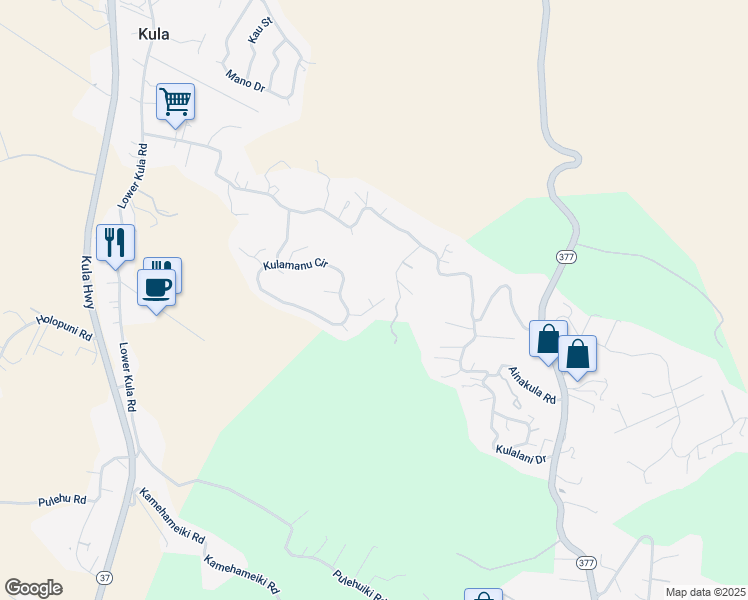 map of restaurants, bars, coffee shops, grocery stores, and more near 61 Kaalele Place in Kula