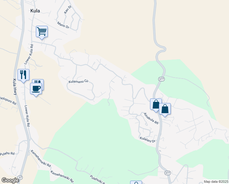 map of restaurants, bars, coffee shops, grocery stores, and more near 191 Malanani Drive in Kula