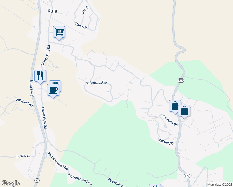 map of restaurants, bars, coffee shops, grocery stores, and more near 21 Leihulu Way in Kula