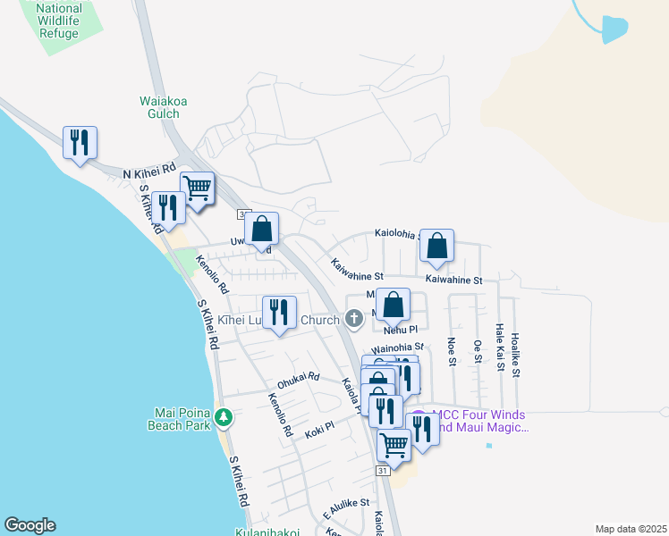 map of restaurants, bars, coffee shops, grocery stores, and more near 276 Kaiwahine Street in Kihei