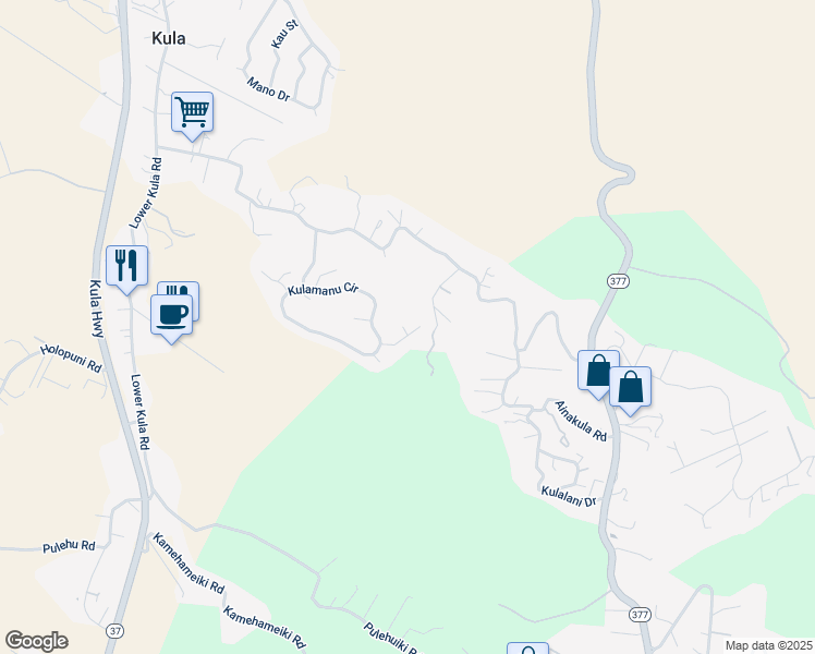 map of restaurants, bars, coffee shops, grocery stores, and more near 61 Kaalele Place in Kula