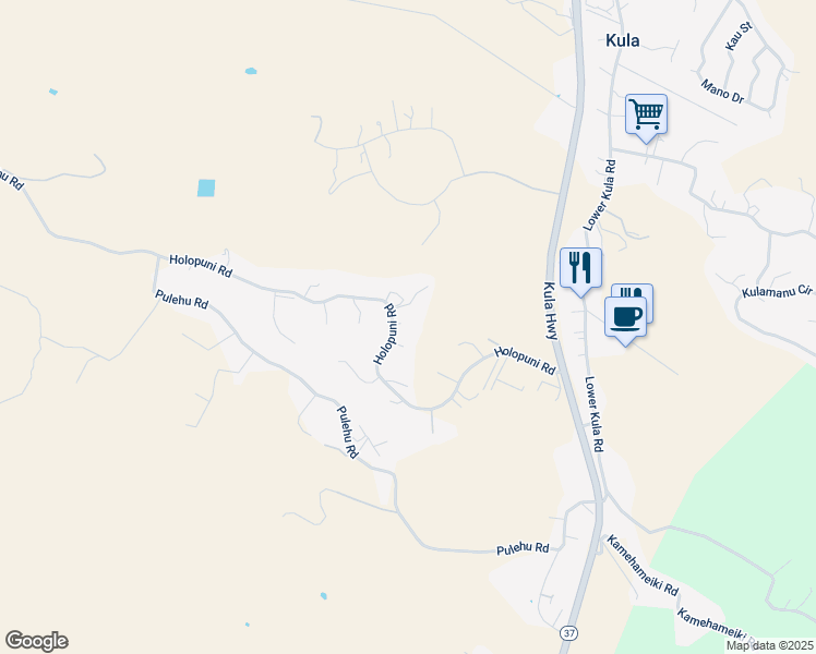 map of restaurants, bars, coffee shops, grocery stores, and more near 718 Holopuni Road in Kula