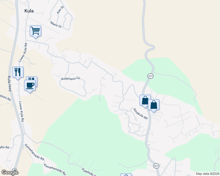map of restaurants, bars, coffee shops, grocery stores, and more near 191 Malanani Drive in Kula