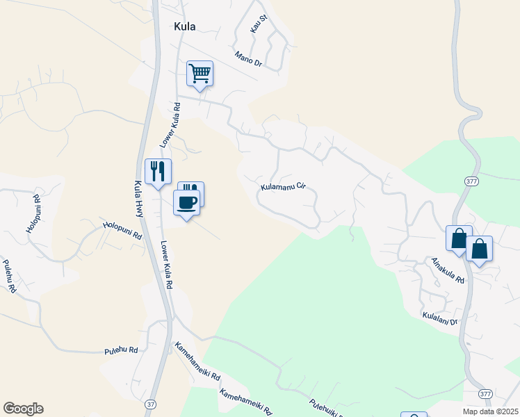 map of restaurants, bars, coffee shops, grocery stores, and more near 311 Kulamanu Circle in Kula