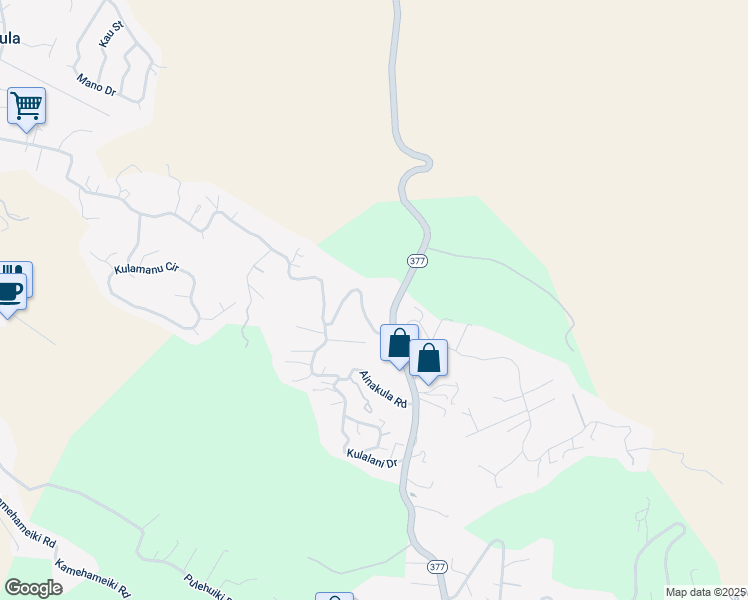 map of restaurants, bars, coffee shops, grocery stores, and more near 1483 Lower Kimo Drive in Kula