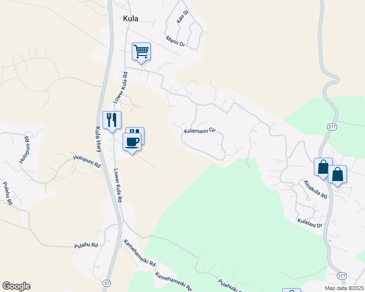 map of restaurants, bars, coffee shops, grocery stores, and more near 311 Kulamanu Circle in Kula