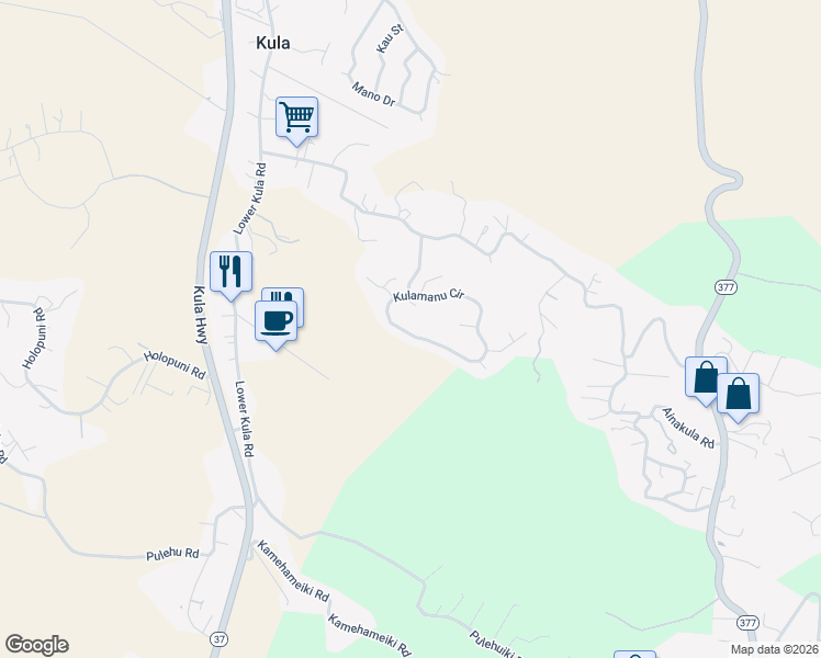 map of restaurants, bars, coffee shops, grocery stores, and more near 284 Kulamanu Circle in Kula