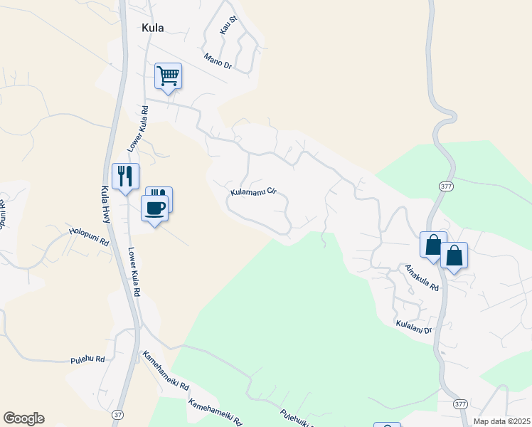 map of restaurants, bars, coffee shops, grocery stores, and more near 43 Kapalulu Place in Kula