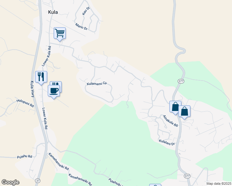 map of restaurants, bars, coffee shops, grocery stores, and more near 35 Leihulu Way in Kula