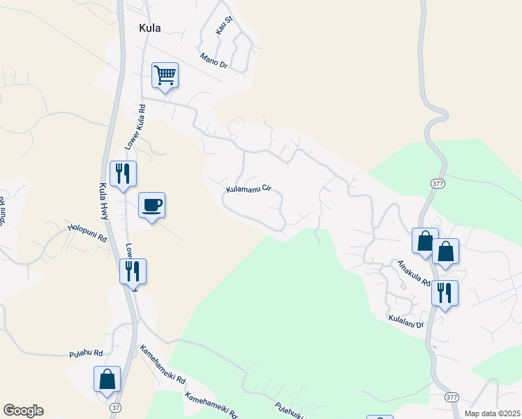 map of restaurants, bars, coffee shops, grocery stores, and more near 43 Kapalulu Place in Kula