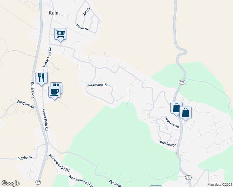 map of restaurants, bars, coffee shops, grocery stores, and more near 35 Leihulu Way in Kula