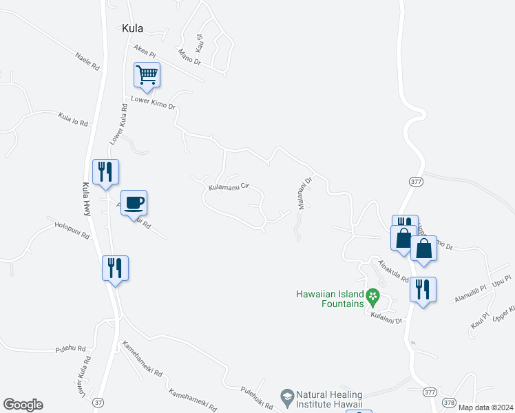 map of restaurants, bars, coffee shops, grocery stores, and more near 122 Kulamanu Circle in Kula