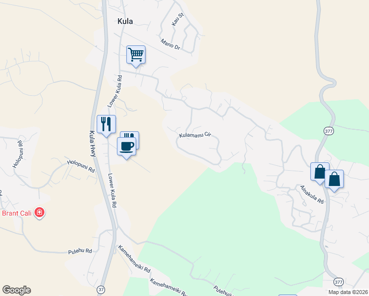 map of restaurants, bars, coffee shops, grocery stores, and more near 284 Kulamanu Circle in Kula