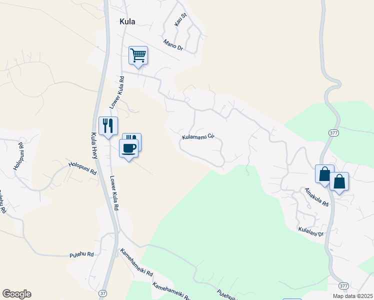 map of restaurants, bars, coffee shops, grocery stores, and more near 296 Kulamanu Circle in Kula