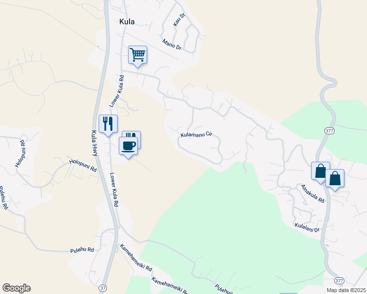 map of restaurants, bars, coffee shops, grocery stores, and more near 300 Kulamanu Circle in Kula