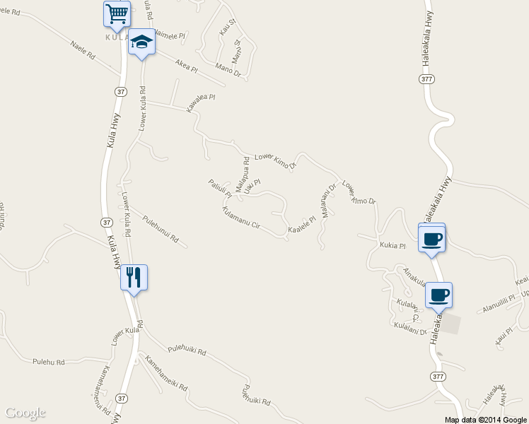 map of restaurants, bars, coffee shops, grocery stores, and more near 40 Kapalulu Place in Kula