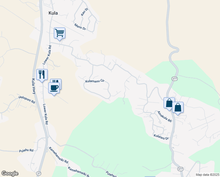 map of restaurants, bars, coffee shops, grocery stores, and more near 121 Kulamanu Circle in Kula