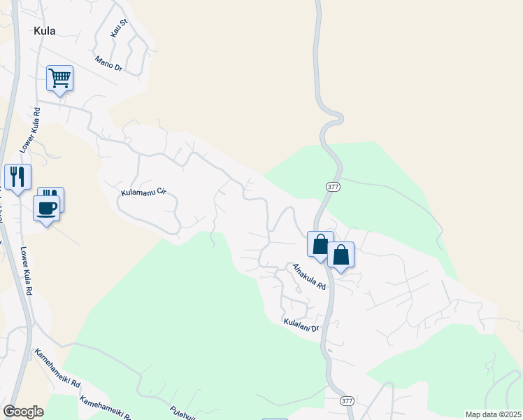 map of restaurants, bars, coffee shops, grocery stores, and more near 1168 Lower Kimo Drive in Kula