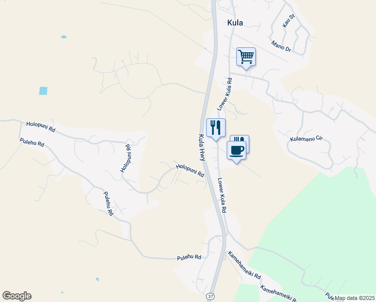 map of restaurants, bars, coffee shops, grocery stores, and more near 160 Holopuni Road in Kula
