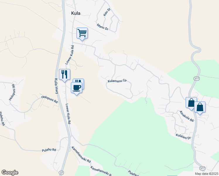 map of restaurants, bars, coffee shops, grocery stores, and more near 300 Kulamanu Circle in Kula